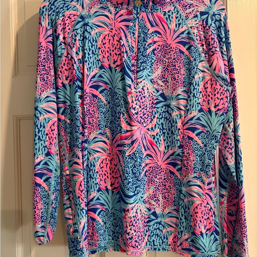 Lilly Pulitzer Pink and Blue Pineapple Print Athletic Top